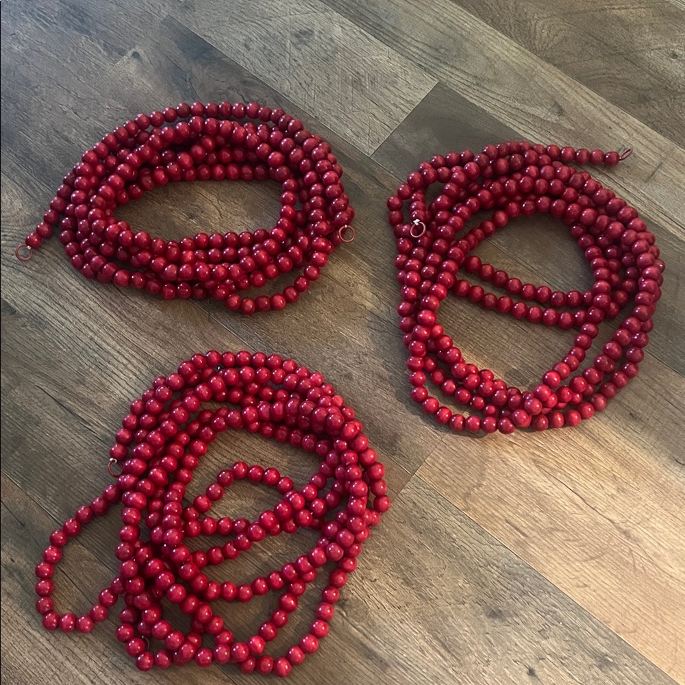 3 - 12ft Red wooden beaded garland